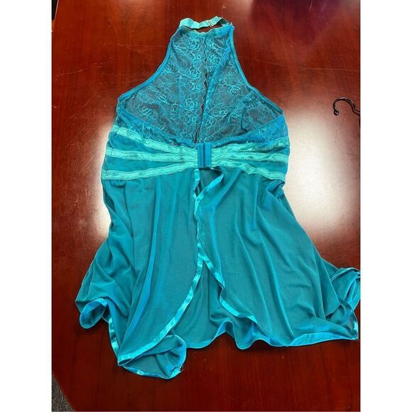 Seven ‘Til Midnight Teal Green Mesh & Lace Halter Neck Babydoll Sz 3X/4X Sz 20 E - Picture 3 of 6
